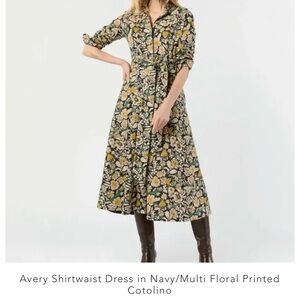 ANN MASHBURN Avery Navy Floral Shirtwaist Dress. Size Small. NWT.